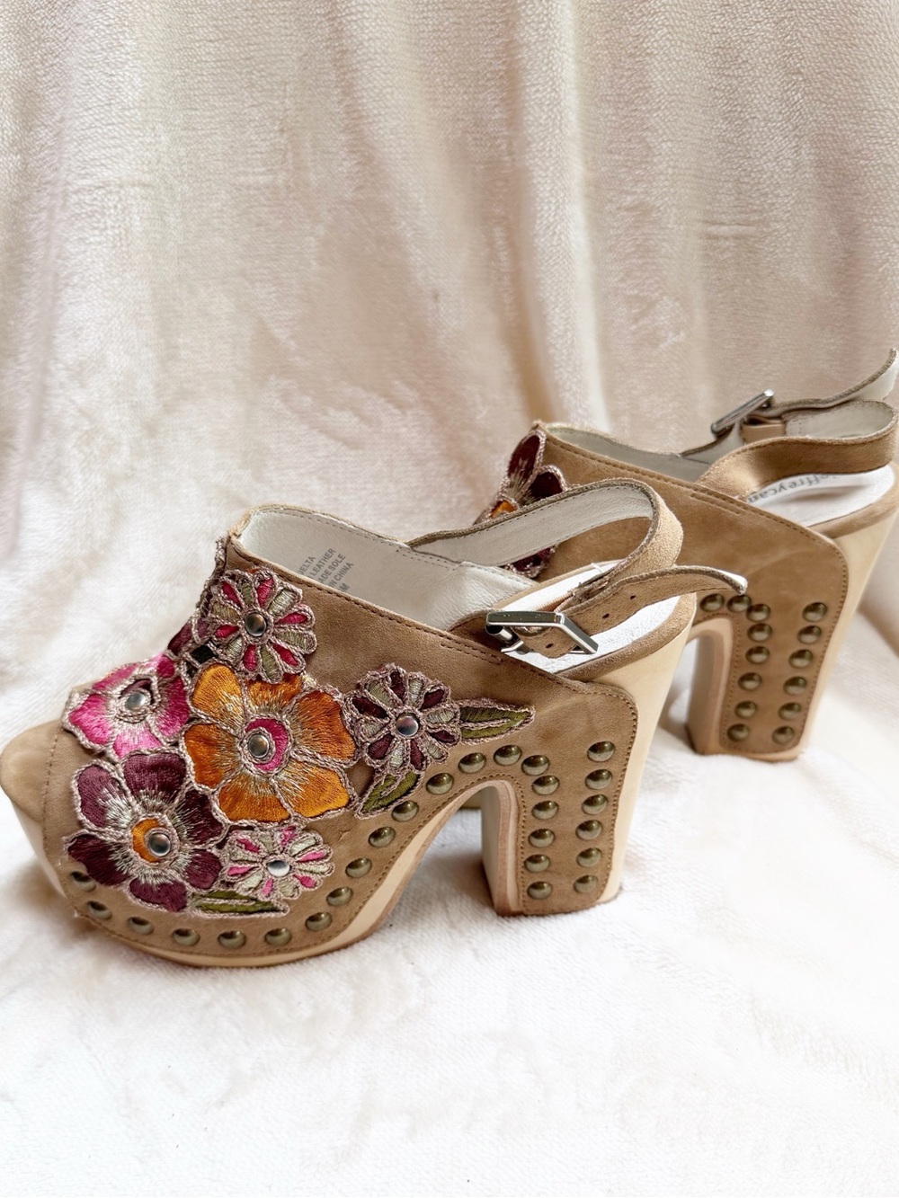Jeffrey Campbell Vuelta Embroidered Suede Platform Slingback Heels